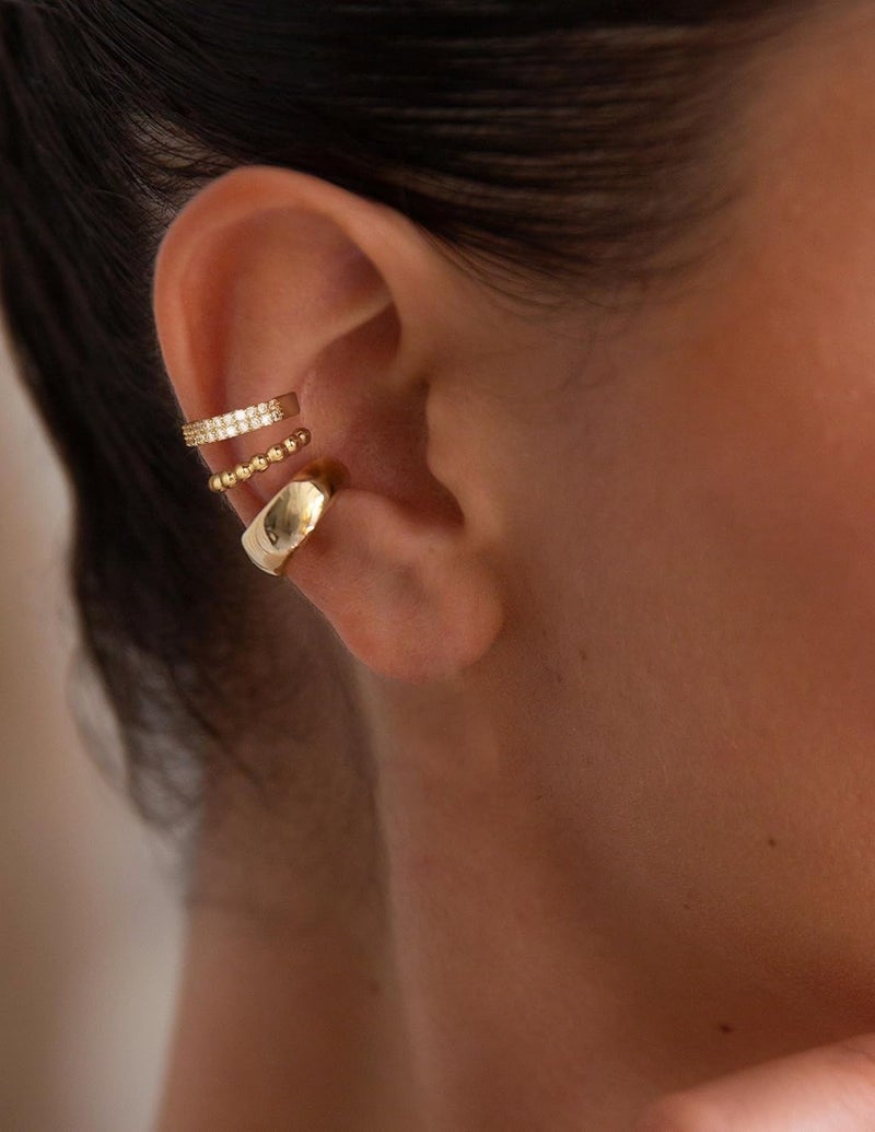 Moodear 3PCS Ear Cuffs Non Piercing Earrings for Women - Chunky & Thin 14K Gold Plated Clip On Earrings Cartilage Cuff Set, Stackable Helix Conch Fake Piercing Jewelry - Image 4